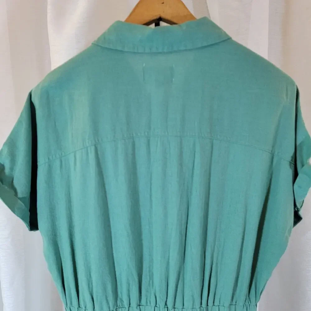 NWT Short-Sleeve Linen Boilersuit Sz 4 Green Jumpsuit Tie Waist Universal Thread - Picture 4 of 8